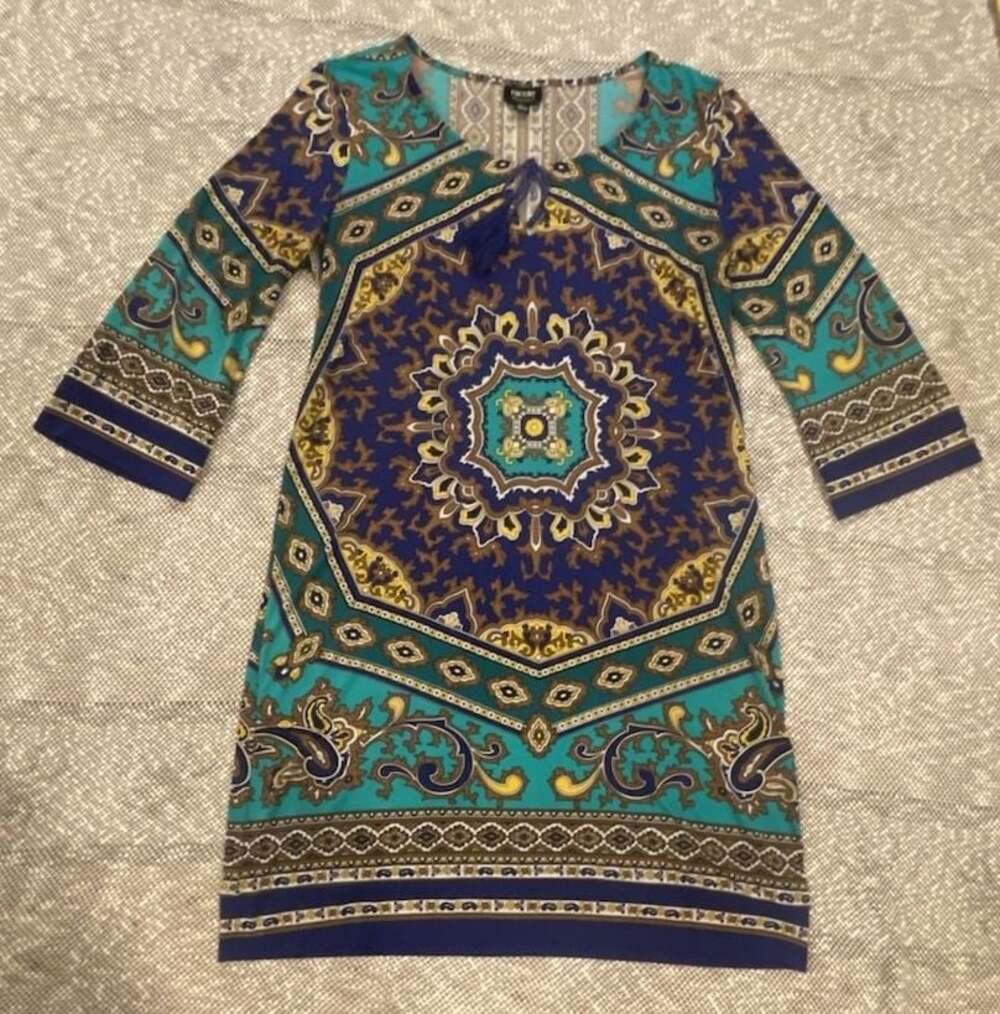 Nicole by Nicole Miller Boho Medallion Print 3/4 Sleeve Shift Dress